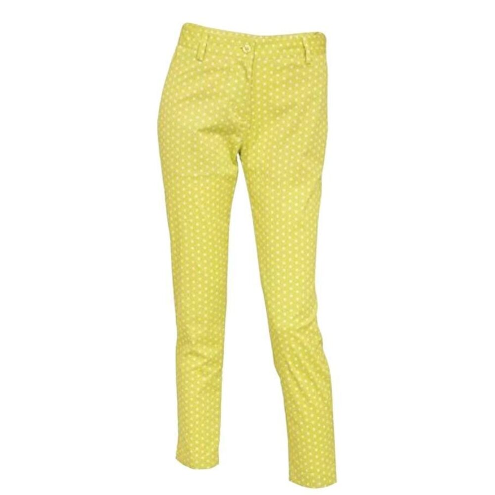 Green Lamb Theo Cut Lime Polka Dot Ankle Cropped Stretch Pants Women Size 8 EUC